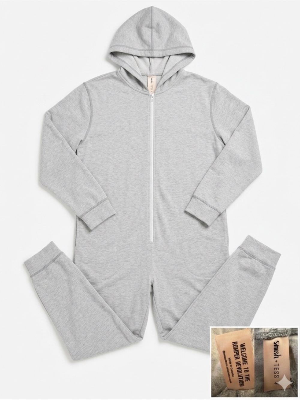 Smash + Tess Plus 4XL Woman Lady Cozy Gray Hooded Footless Zippered Jumpsuit